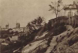 Montmartres haver med den blåfinnede vindmølle omkring 1860 (s/h foto) af (after) French Photographer