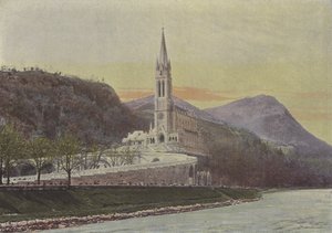 Lourdes, Basilikaen (farvet foto) af (after) French Photographer
