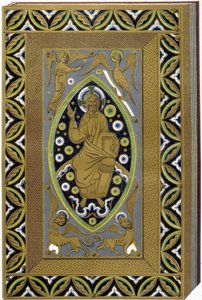 Kristus i Mandorla med symbolerne på de 4 evangelister (Tetramorph). Litografi, der gengiver et e-mailet bind fra det 13. århundrede.