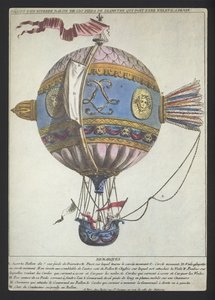 Design til en ballon med en diameter på 120 fod for at lave en opstigning fra Dijon (farvet gravering) af (after) French School