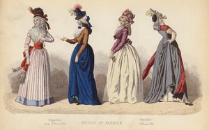 Mode i Frankrig: Republikken fra 1790 til 1792; Republikken 1793 og 1794 (koloreret stik) af (after) French School
