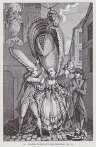 Fransk tegneserie, der viser tidens kvindefrisurer af (after) French School