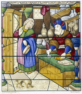 Jødens historie på Rue des Billettes - faksimile af et farvet glas, St Alpin Church i Chalon af (after) French School