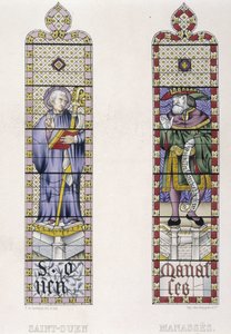 Farvet glas farvet glas repræsenterer St Ouen og Manasses, Church St Ouen de Rouen af (after) French School