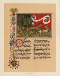 Hund og ulv (farvelitografi) af (after) German School