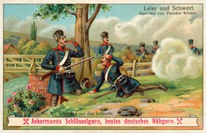Drikkesang før slaget (chromolitho) af (after) German School