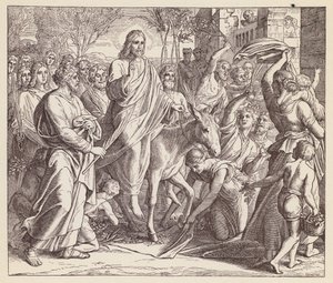 Jesus på vej ind i Jerusalem (litografi) af (after) German School