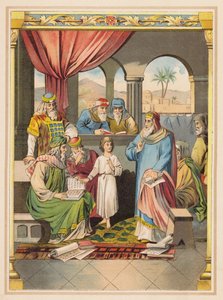 Jesus med de ældste i templet (farvelitografi) af (after) German School