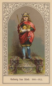 Ludvig barnet, konge af Østfrankrig (farvelitografi) af (after) German School
