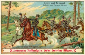 Lutzows vilde jagt. (chromolitho) af (after) German School