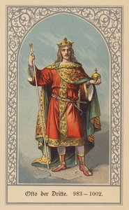 Otto III, konge af Tyskland og Italien og tysk-romersk kejser (farvelitografi) af (after) German School