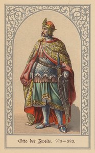 Otto II, konge af Tyskland og Italien og tysk-romersk kejser (farvelitografi) af (after) German School