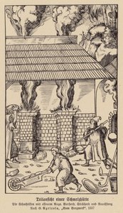 Delvist billede af et smelteværk (træsnit) af (after) German School