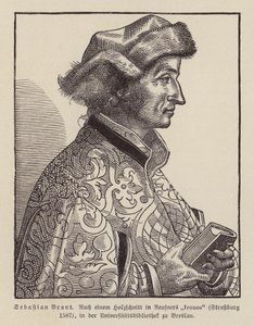 Sebastian Brant, tysk renæssancehumanist og satiriker. (træsnit) af (after) German School