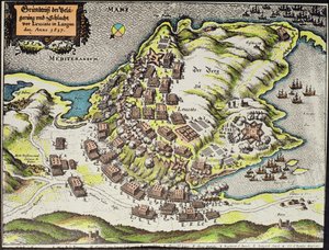 Sted for slaget ved slottet Cape Leucate under krigen over Roussillon af (after) German School