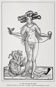 Kvinde og galning, der kilder sin penis med en blomst, "Der Rarr und das Weib "", "Geschichte des Erotischen Kunst"af Edouard Fuchs, Berlin
