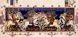 Battle Scene (Imagined Crusades) - i "Statutter of the Holy Spirit of Napoli" (Orden of the Holy Spirit) baseret på miniature fra 1352 af (after) Italian School