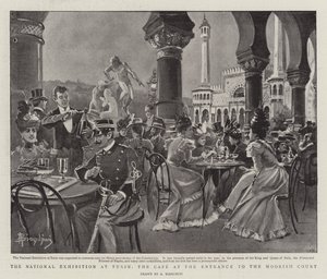 Nationaludstillingen i Torino, cafeen ved indgangen til det mauriske hof (litho) af (after) Italian School