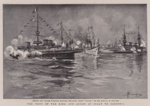 Besøget af Italiens konge og dronning på Sardinien (litho) af (after) Italian School