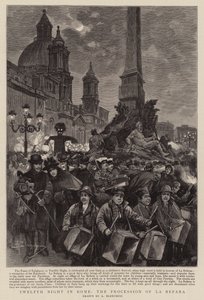 Tolvte nat i Rom, processionen af La Befana (gravering) af (after) Italian School