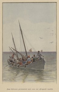 To skibe nærmede sig med en skræmmende fart (farve litho) af (after) Paris