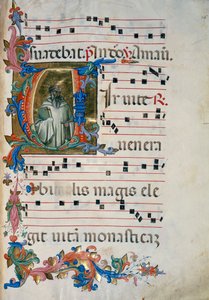 Oplyst initial med figuren San Romualdo (Corale 8, ca. 76), til korbog 8 af Santa Maria degli Angeli