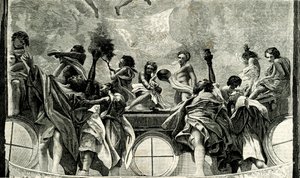 Assumption of Virgin, detalje fra fresco af Correggio (1489-1534), kuppel af Parma-katedralen, Emilia Romagna, Italien, træsnit fra Le cento citta d