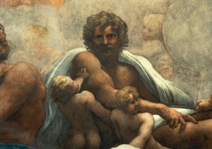Vision of St John Evangelist on Patmos, Ascension of Christ among Apostles, or Christ in Glory af Antonio Allegri, kendt som Correggio (1489-ca 1534), fresco, 966x888 cm diameter ved base, detalje, Church of St John Evangelist, kuppel, Parma