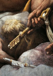 Vision of St John Evangelist on Patmos, Ascension of Christ among Apostles, or Christ in Glory af Antonio Allegri, kendt som Correggio (1489-ca 1534), fresco, 966x888 cm diameter ved base, detalje, Church of St John Evangelist, kuppel, Parma