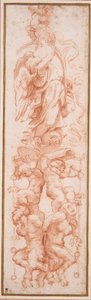 Grotesk dekoration til ribben af en hvælving (rødt kridt på hvidt papir) af (c.1489 1534) Correggio