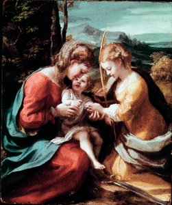 Det mystiske ægteskab af St. Catherine af Alexandria Maleri af Antonio Allegri (kendt som Correggio eller The Correge 1489-1534) 1520 ca. Sol. 28,5x23,5 cm Napoli museo di Capodimonte