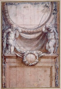 To putti, der understøtter en blank medaljon (rødt kridt forhøjet med hvidt på papir) af (c.1489 1534) Correggio