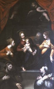 Madonna og barn med St. Joseph og andre hellige af Innocenzo da Imola