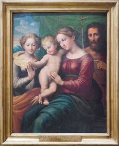 The Mystical Marriage of St Catherine (olie på panel) af Innocenzo da Imola