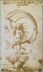 Fortuna mit Segel auf einer geflügelten Kugel von 