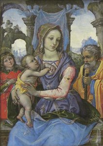 Madonna og barn med Sankt Josef og en engel, ca. 1490 (tempera på lærred, overført fra træ) af 1476 1524 Capponi