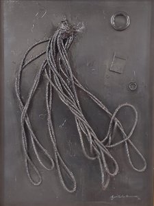 G. C. Riccardi, Combustione n. 3, 1990, blandede medier på lærred, 60x80, Arpino, Umberto Mastroianni Foundation, Italien.