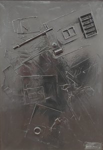 G. C. Riccardi, Combustione n. 1, 1977, blandede medier på lærred, 60x80, Arpino, Umberto Mastroianni Foundation, Italien.
