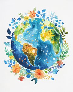 Peace vægdekoration: Akvarel boho planet earth børnehave af F. Abderrahim