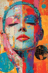 En kvindes ansigt lærred minimalistisk skulpturel abstrakt sci fi surrealisme af F. Abderrahim