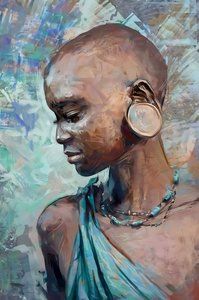Afrikansk stammepige med traditionelt kostume | Abstrakte figurative kunsttryk af F. Abderrahim