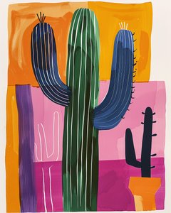 Kaktus maleri på lærred væg kunsttryk botanisk Henri Matisse stil af F. Abderrahim