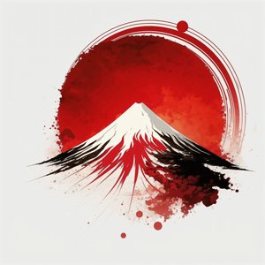 Mount Fuji maleri : Rød rund kalligrafipensel, lærredstryk af F. Abderrahim