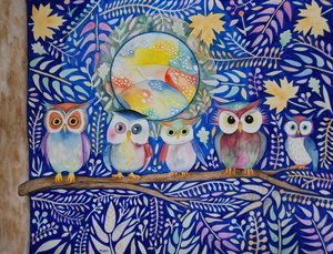 Ugler om natten af Marys Watercolors