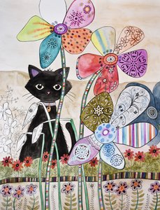 Kat bag blomster