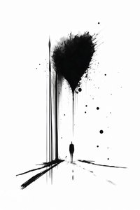 Abstrakt sort-hvid konceptuel kunst Silhouette of Solitude, lærredskunsttryk af F. Abderrahim