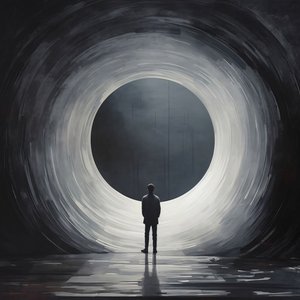 Abstract Void The Emptiness of Darkness, nærdødsoplevelse, indrammede vægdekorationstryk af F. Abderrahim