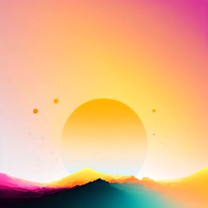 Minimalistisk solopgang i galaksefarver på hvid, vægkunst | print on demand af F. Abderrahim