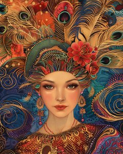 En smuk kvinde i stil med Alex Grey, lærred  vægramme print on demand af F. Abderrahim