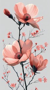 Pink og grå stregskitse, blomstret minimal væg Home Decor | print on demand af F. Abderrahim